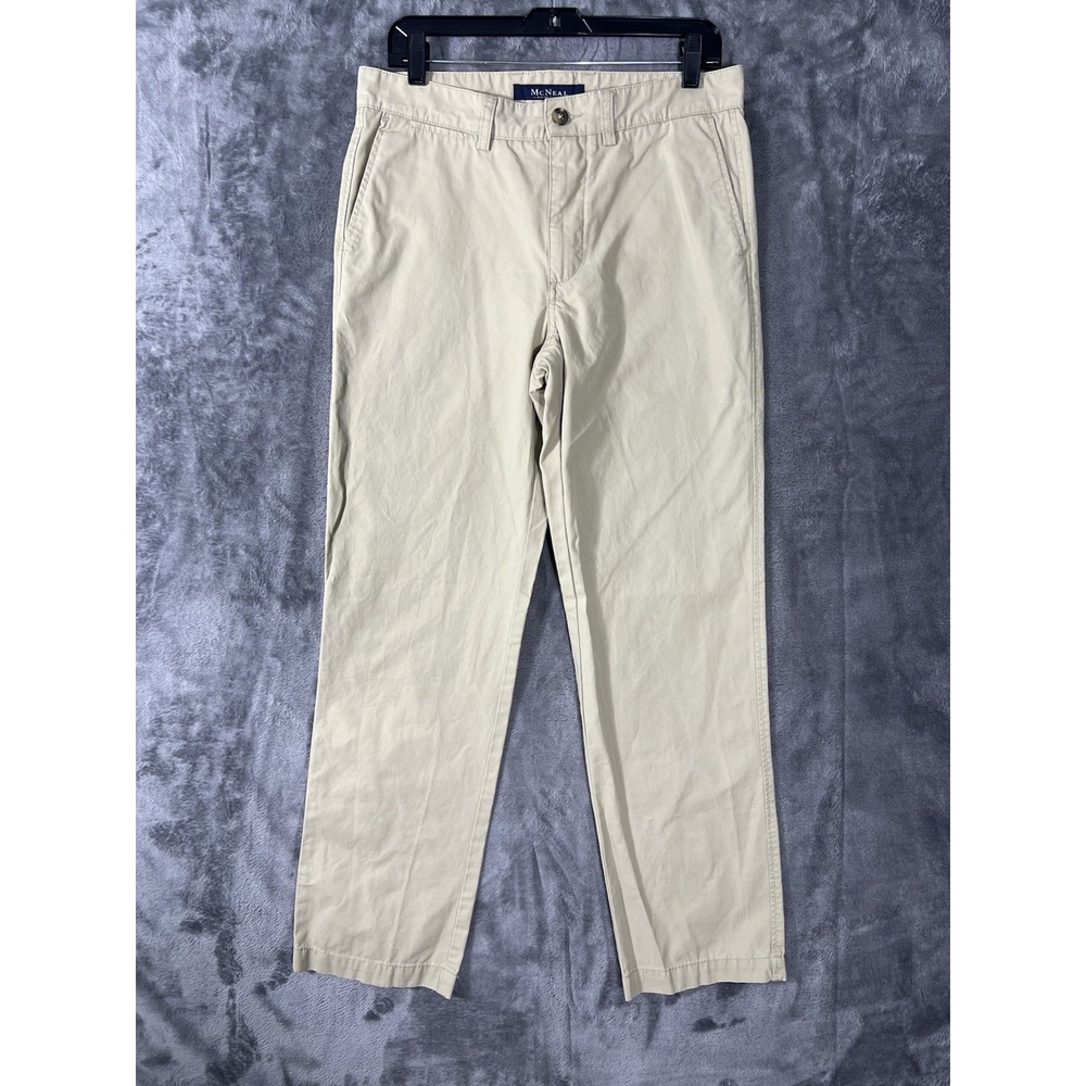 McNeal Clothing Company Mens Khaki Chino Pants Beige Flat Front Cotton 33x31